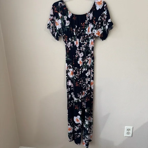 Kindred Anthropologie Womens Jumpsuit Size S Black Floral Wide Leg Casual Travel - Picture 3 of 13